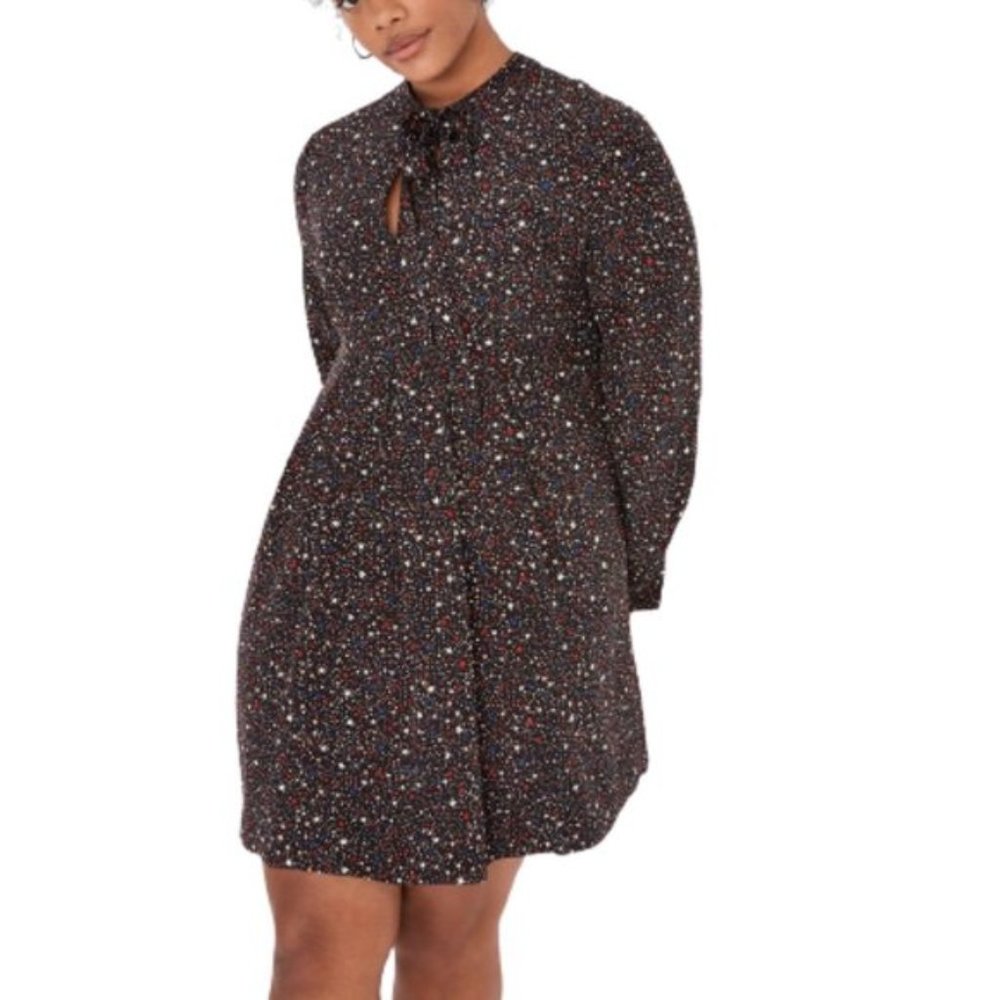 Madewell Balsam Tie-Neck Dress in Starry Night Black Long Sleeve 100% Silk